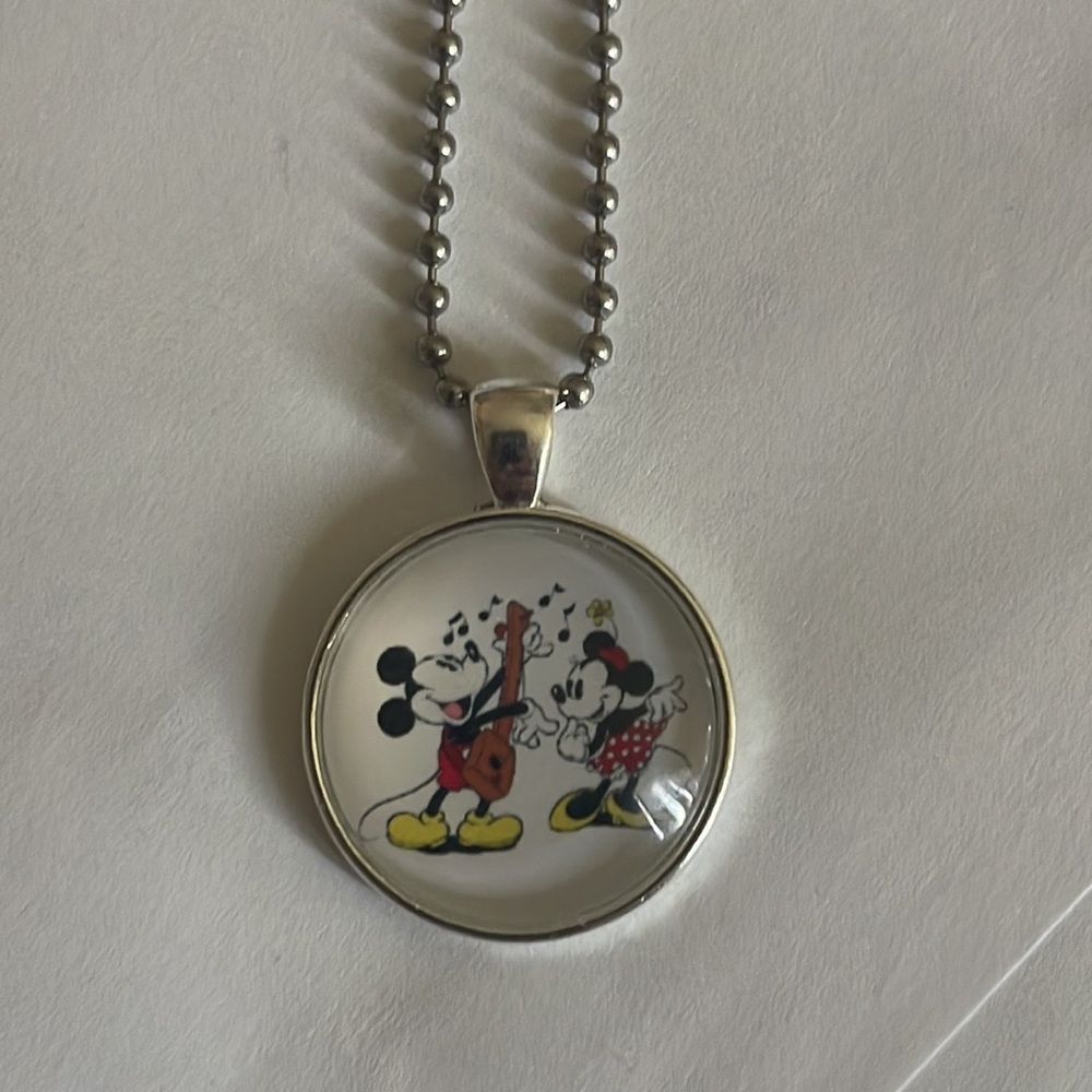 Disney Mickey Mouse Silver Glass Dome Pendant Necklace Cabochon Necklace - Picture 4 of 8